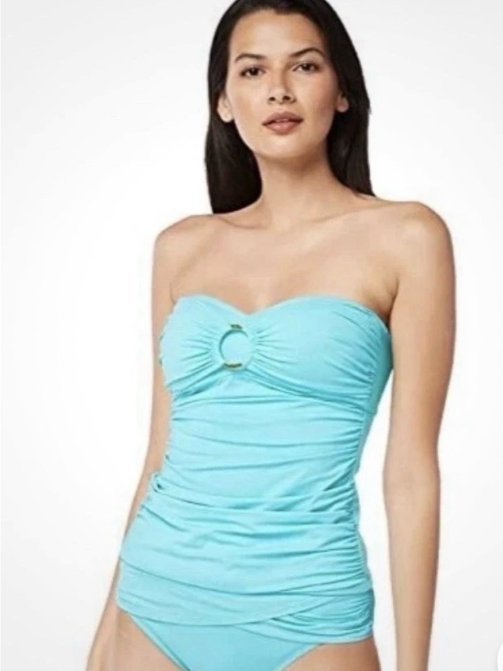 Bleu Rod Beattie Bandeau Draped Ring Tankini 2pc Set Turquoise Retail $144